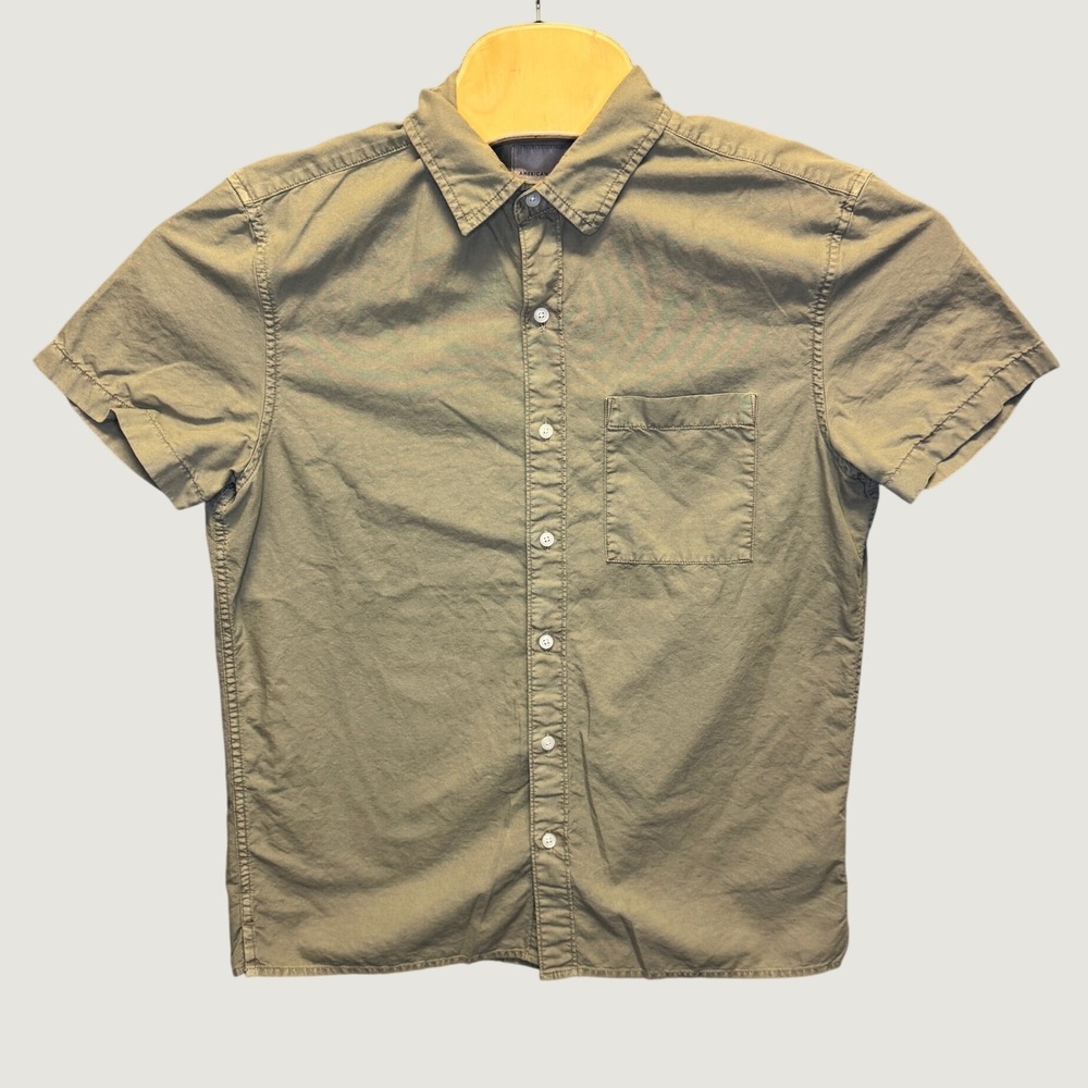 2326 | American Eagle Cotton Short Sleeve Button Down Shirt Olive Green Mens M